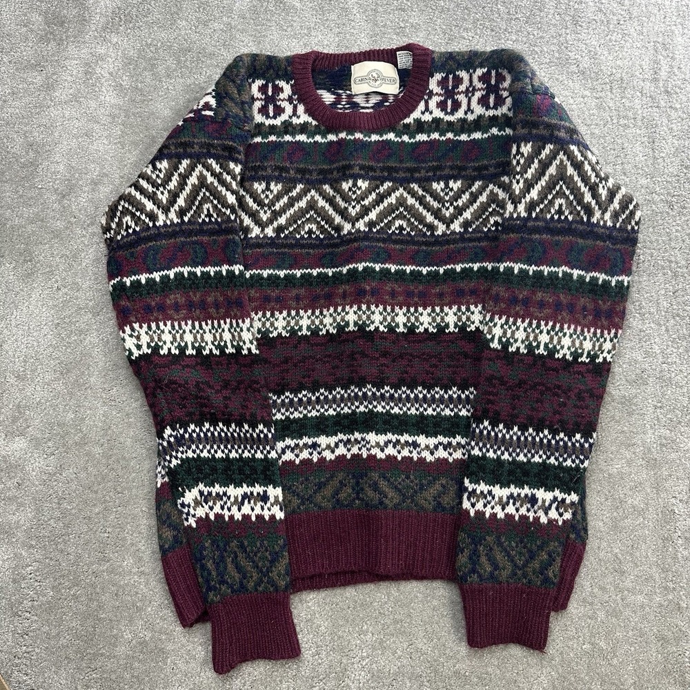 Vintage Cabin Fever Wool Sweater Icelandic Pattern 100% Shetland Wool Size XL